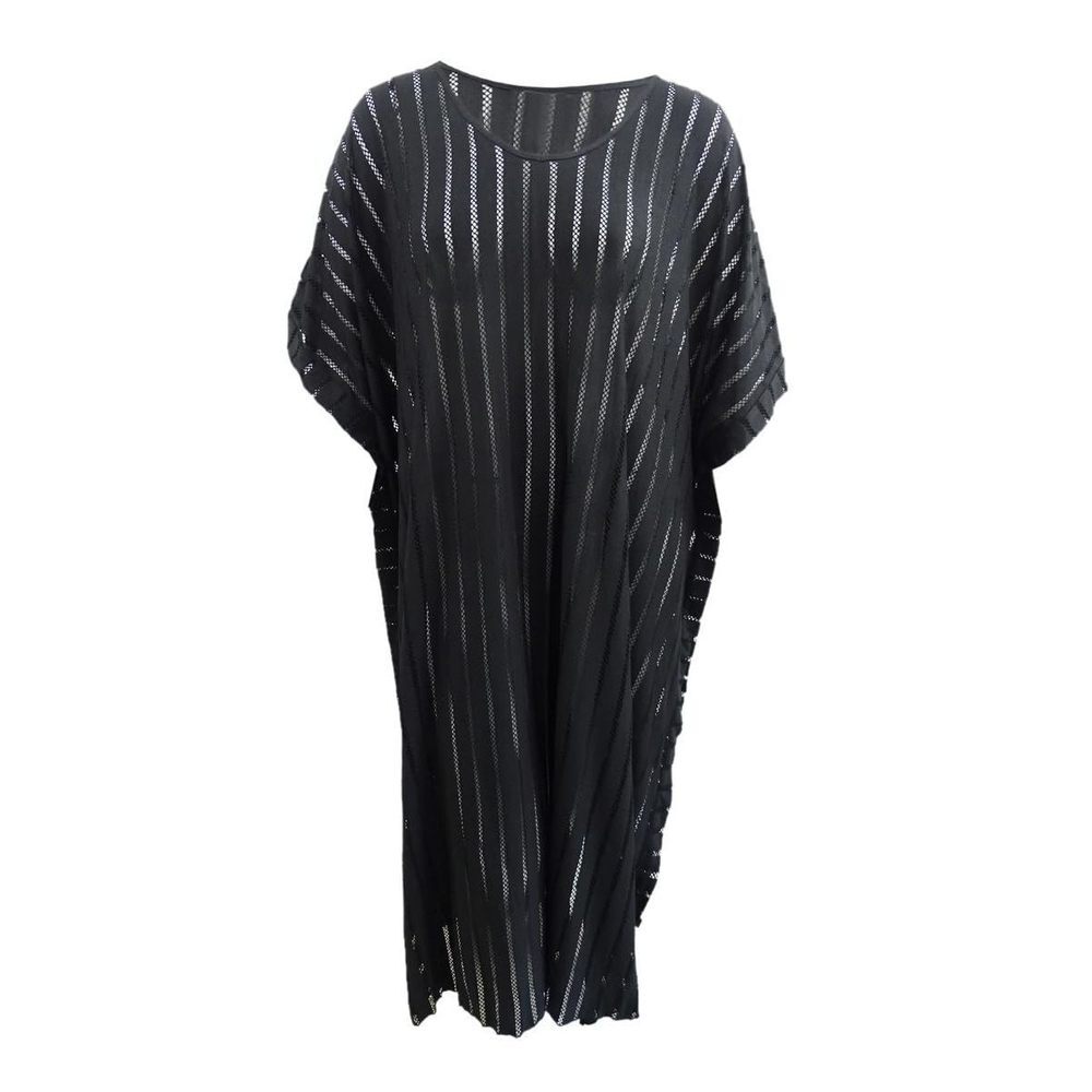 Calvin Klein Women's Striped Maxi Caftan Cover-Up Black One Size